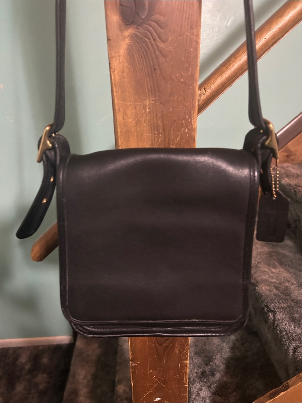 Vintage Coach bag #9145. Classic Black Leather crossbody.